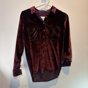 Maeve Burgundy Velvet Button Down Shirt